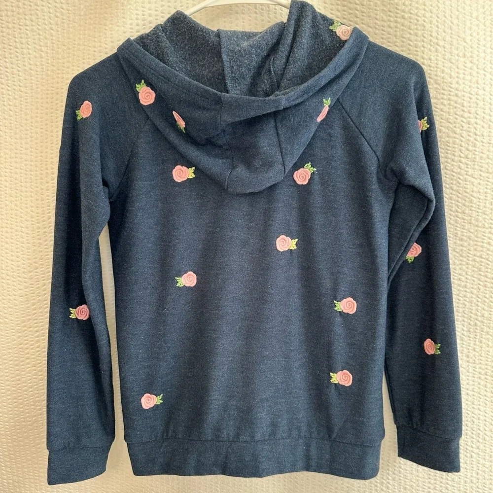 Chaser Allover Floral Rose Buds Girls Blue Pink Zip Up Hoodie Jacket Size: 10